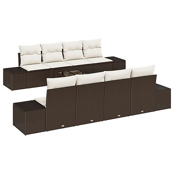vidaXL Loungesofa 9-tlg. Garten-Sofagarnitur mit Kissen Braun Poly Rattan, günstig online kaufen