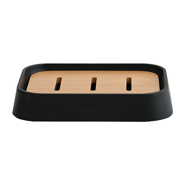 MSV Seifenschale Kamla Polystyrol und Bambus 12 x 9 x 2,5 cm Schwarz-Braun günstig online kaufen