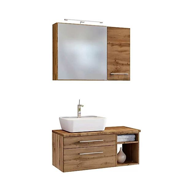 Waschplatz Set mit Spiegelschrank Wildeiche Dekor (dreiteilig) günstig online kaufen
