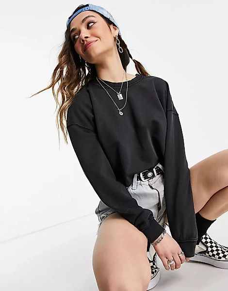 Only – Kurze geschnittenes Sweatshirt in verwaschenem Schwarz, Kombiteil günstig online kaufen