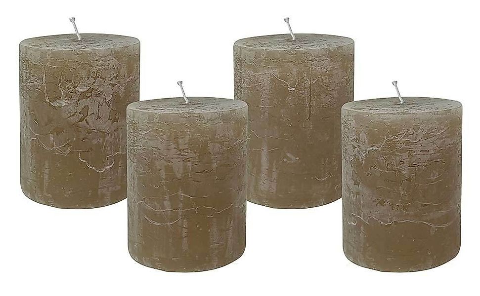 4 Rustic Stumpenkerzen Premium Kerze Taupe 8,5x10cm - 60 Std Brenndauer günstig online kaufen
