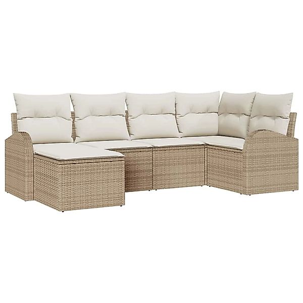 vidaXL Garten-Sofa-Set mit Kissen 6-Tlg Beige Poly Rattan 3346111 günstig online kaufen