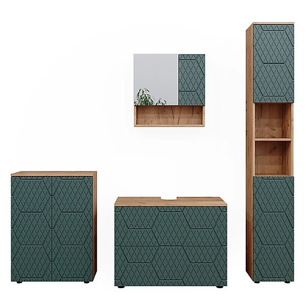 Vicco Badmöbel-Set Irma, Goldkraft Eiche/Grün, 4 günstig online kaufen