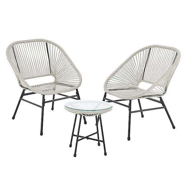 Svita Tulum Balkon-Möbel 3-tlg. Garten-Möbel Set Balkonstühle Mit Tisch Wei günstig online kaufen