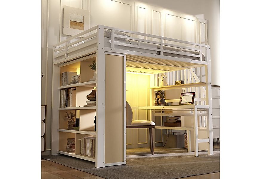 REDOM Hochbett mit robustem Eisenrahmen, LED-Beleuchtung (mit Schreibtisch, günstig online kaufen