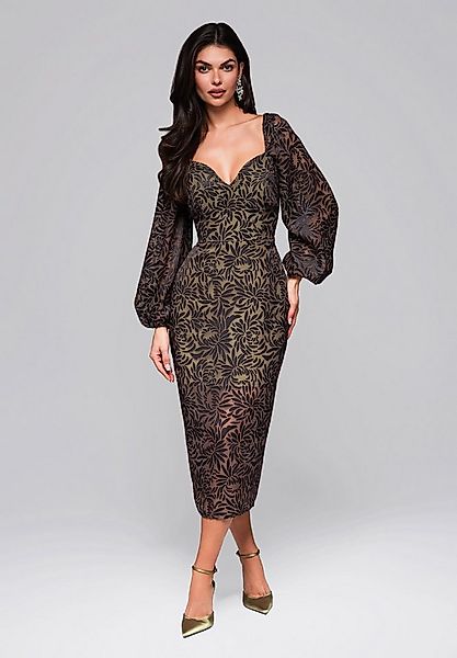 OMBRE Abendkleid Elegantes Midikleid mit transparenten Puffärmeln und flora günstig online kaufen