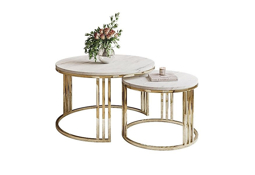 Lookway Couchtisch LORI 2in1 LEVANTO runder Couchtisch mit gold chrom Geste günstig online kaufen