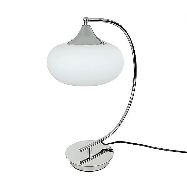 EASYLIGHT Tischlampe Gebogen 45 cm E27 Glas Metall in Weiß Chrom günstig online kaufen