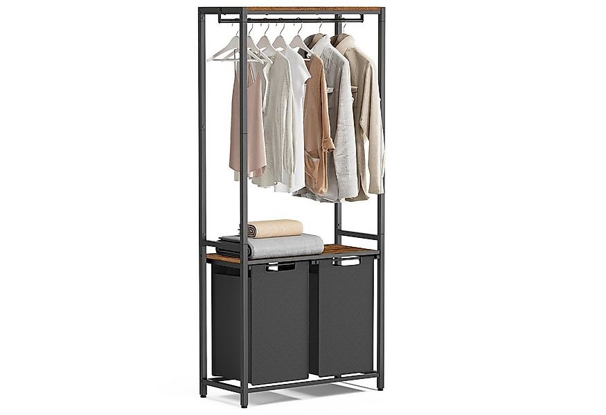 VASAGLE Wäschekorb, 2 Fächer, mit 2 Ablagen, Kleiderstange, abnehmbar, 2 x günstig online kaufen