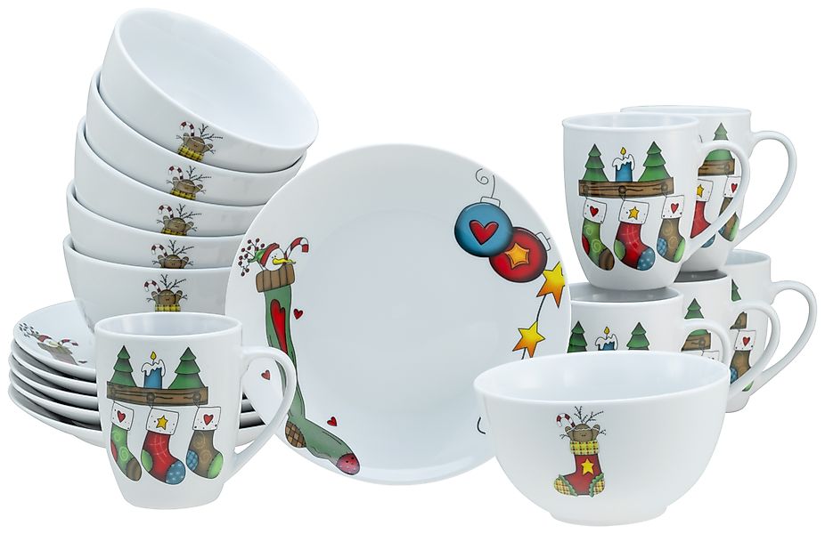 CreaTable Frühstücks-Geschirrset »Luna Socken, Frühstücksset 18-tlg« Winter günstig online kaufen
