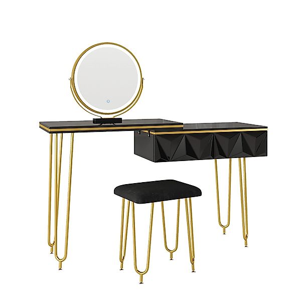Vicco Schminktisch Bella, Schwarz Hochglanz, 120 cm mit LED Spiegel und Hoc günstig online kaufen