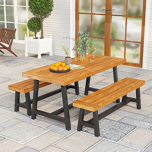 Outsunny Sitzgruppe 3-teilig Holz Essgruppe für 4 Personen im Lamellendesig günstig online kaufen