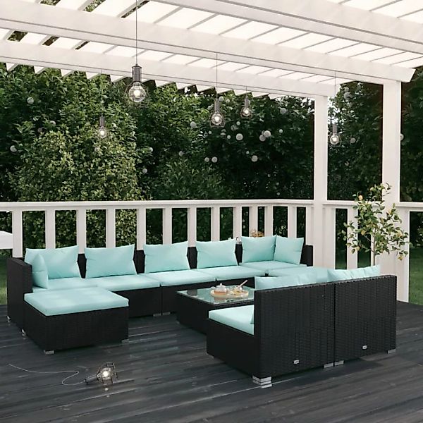 Vidaxl 10-tlg. Garten-lounge-set Mit Kissen Schwarz Poly Rattan günstig online kaufen