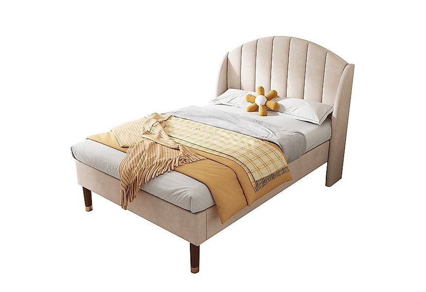 Flieks Polsterbett, Einzelbett Massivholzbett Kiefer 90x200cm Samt günstig online kaufen