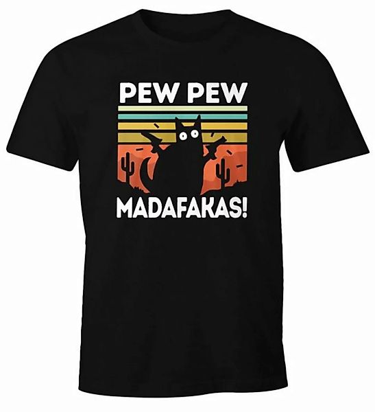 MoonWorks Print-Shirt Herren T-Shirt Pew Pew Madafakas! schwarze Katze Fun- günstig online kaufen