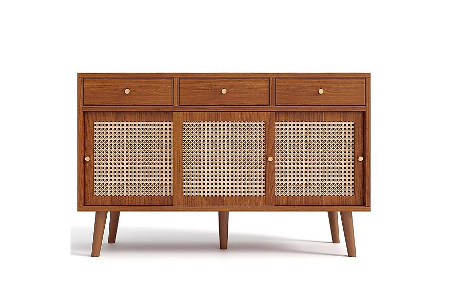 Flieks Sideboard (1 St), Kommode mit 3 Schubladen und 3 Schiebetüren Rattan günstig online kaufen