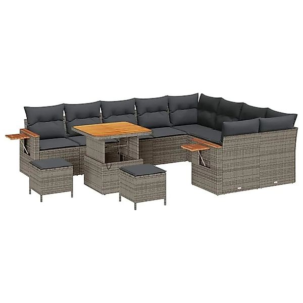 vidaXL Gartensofa-Set mit Kissen 13 Stk Grau Poly-Rattan 3365163 günstig online kaufen