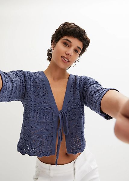 bonprix Ajourstrickjacke "Ajour-Bolero" bequeme Passform, 3/4-Ärmel, Ajour- günstig online kaufen