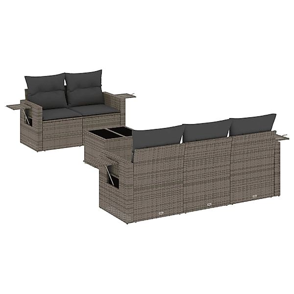 vidaXL 6-Tlg Garten-Sofagarnitur mit Kissen Grau Poly Rattan 3219899 günstig online kaufen