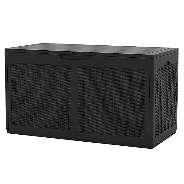 Costway Gartenbox 380 L mit Rollen Wasserdicht Rattanstruktur Schwarz günstig online kaufen