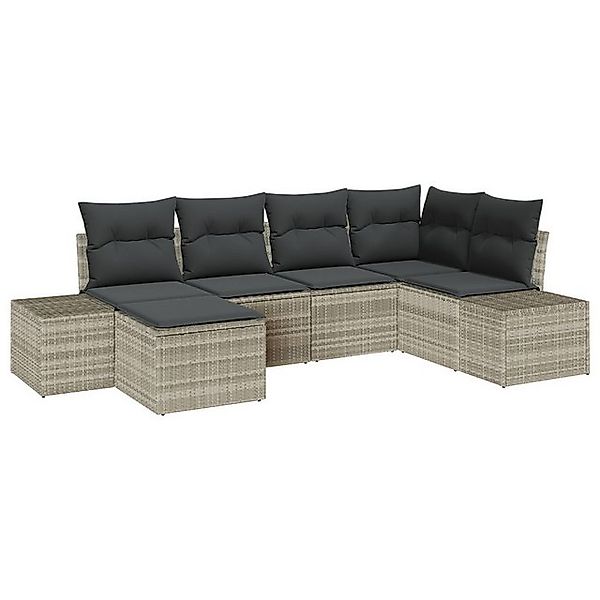 vidaXL Loungesofa 6-teilige Garten-Sofa-Garnitur mit Kissen Hellgrau Poly R günstig online kaufen