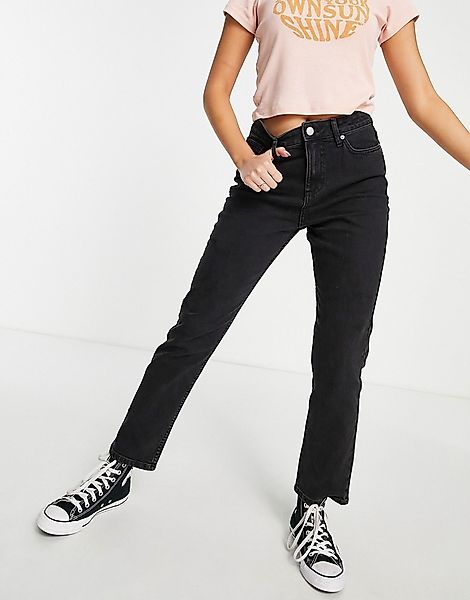 Miss Selfridge – Jeans in Schwarz mit hohem Bund und schmalem Bein günstig online kaufen