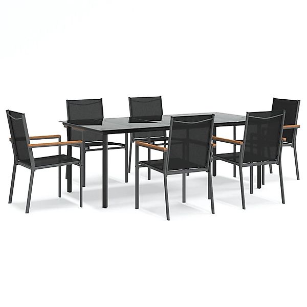 vidaXL 7-Tlg Garten-Essgruppe Schwarz Textilene und Stahl 3187047 günstig online kaufen