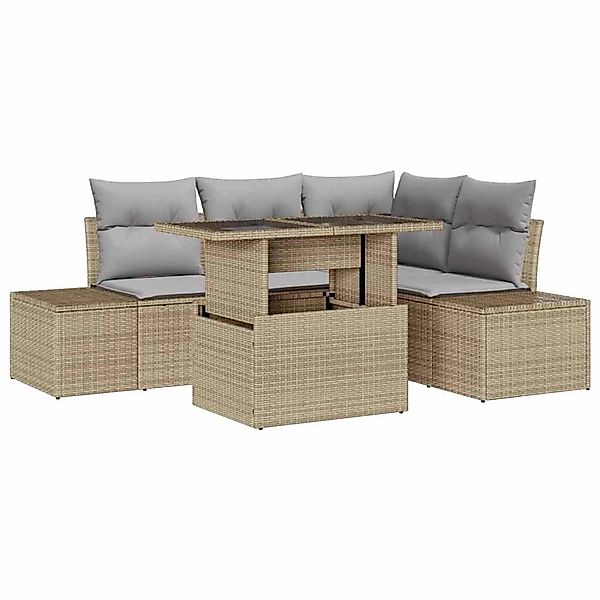 vidaXL Garten-Sofa-Set mit Speicher 5-Tlg Beige Poly Rattan 3357913 günstig online kaufen