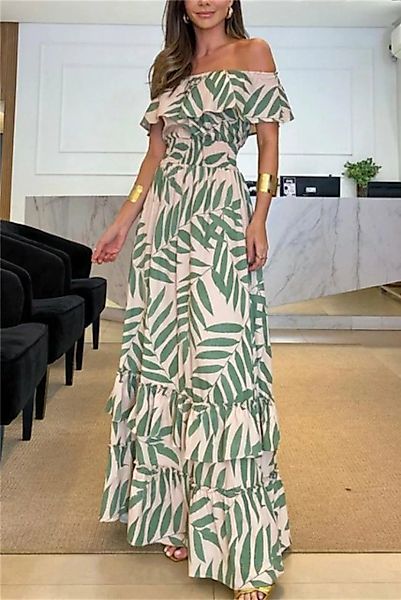 RUZU UG Dirndl Kleid Sommer Damen bedruckt U-Boot-Ausschnitt elastische Tai günstig online kaufen