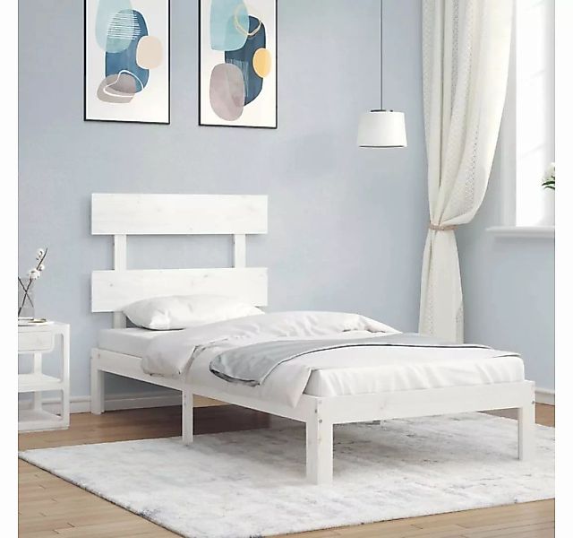 furnicato Bett Massivholzbett mit Kopfteil Weiß 100x200 cm günstig online kaufen