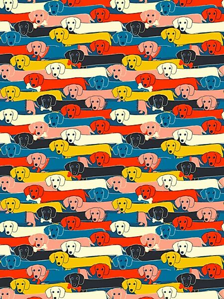 Poster / Leinwandbild - Colored Dogs Pattern günstig online kaufen
