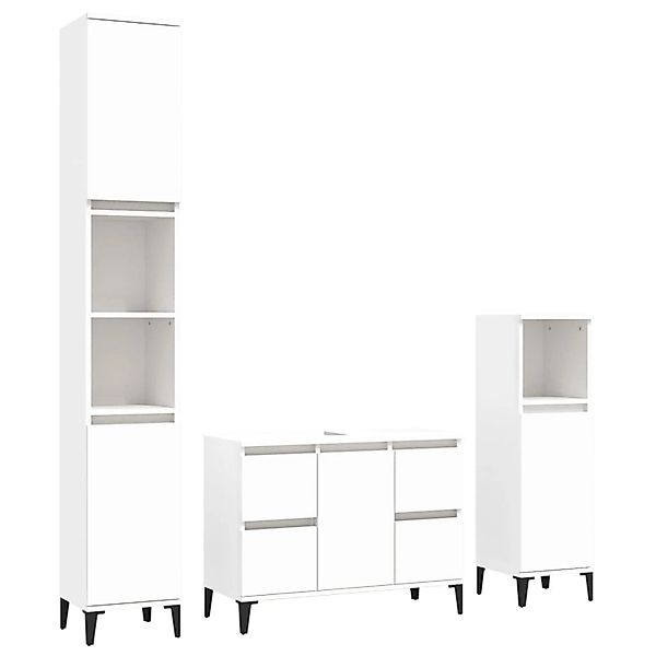 vidaXL 3-tlg. Badmöbel-Set Weiß Holzwerkstoff Modell 18 günstig online kaufen