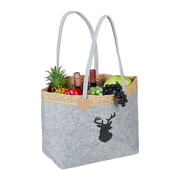 relaxdays Einkaufsshopper Filztasche mit Hirschmotiv günstig online kaufen