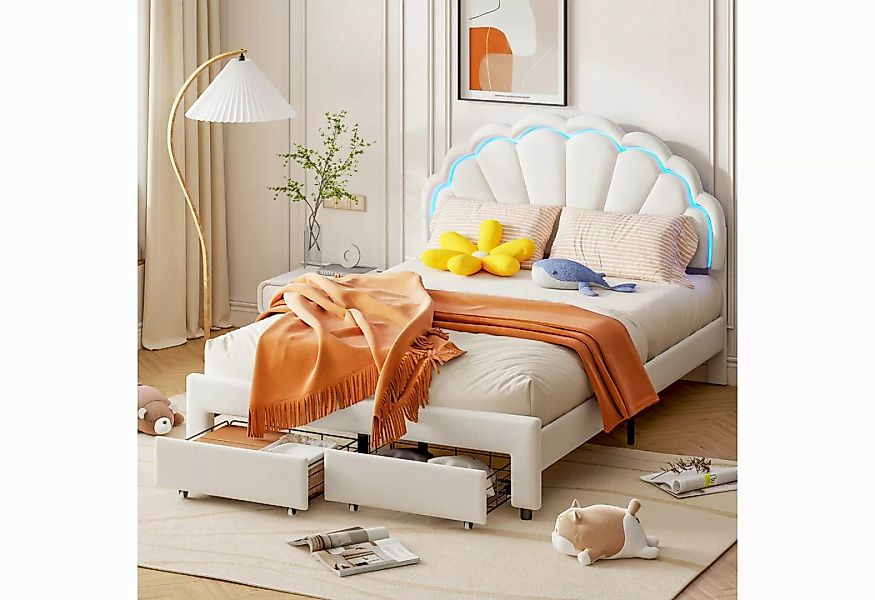 Furnishings Home Polsterbett Jugendbett Kinderbett Kopfteil mit LED (Musche günstig online kaufen