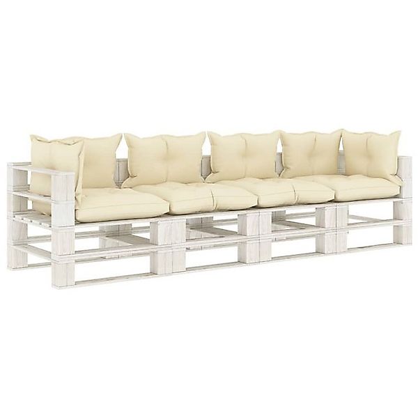 vidaXL Loungesofa Garten-Palettensofa 4-Sitzer mit Kissen in Creme Holz, 1 günstig online kaufen