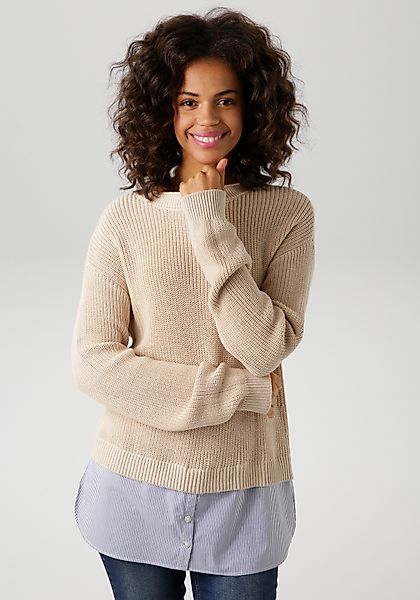 Aniston CASUAL Strickpullover mit gestreiftem Bluseneinsatz günstig online kaufen