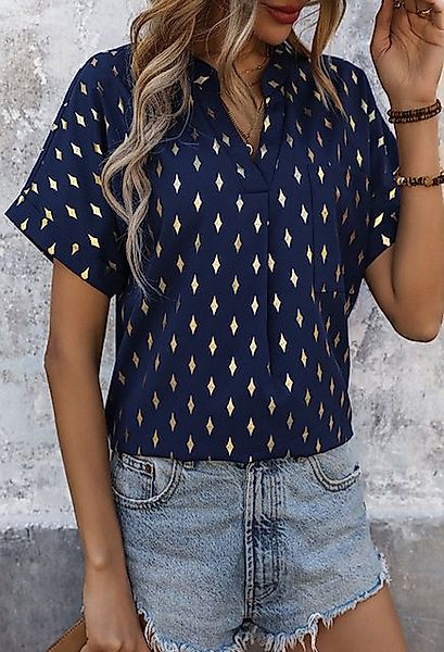 CHENIN Kurzarmhemd Rhombus Bügeln Shirt Frauen Sommer casual Shirt V-Aussch günstig online kaufen