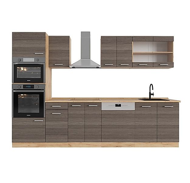 Vicco Küchenzeile R-Line, Edelgrau/Goldkraft Eiche, 300 cm mit Hochschrank, günstig online kaufen