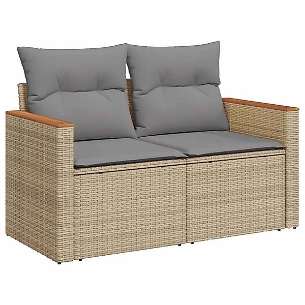 vidaXL Gartensofa mit Kissen 2-Sitzer Beige Poly Rattan 366109 günstig online kaufen