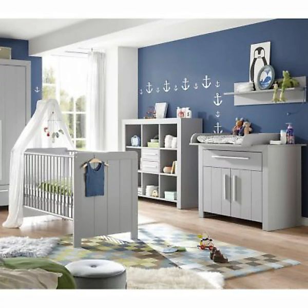 Lomadox Komplett Set Babyzimmer mit Gitterbett NIKOSIA-78 in Arktisgrau günstig online kaufen