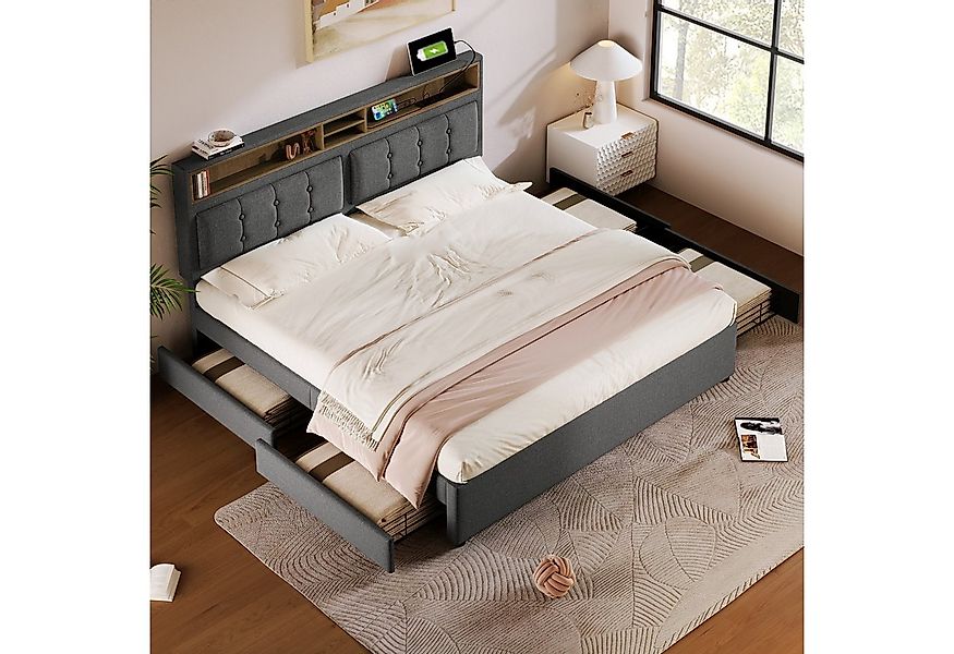 STILVORA Polsterbett 160x200 Bettgestell verstellbare Kopfteil,bett mit Sta günstig online kaufen