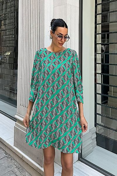 For You Moda Minikleid Grünes Satin-Kettenmuster-Kleid günstig online kaufen