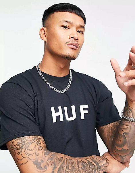 HUF – Essentials – T-Shirt in Schwarz mit Original-Logo günstig online kaufen
