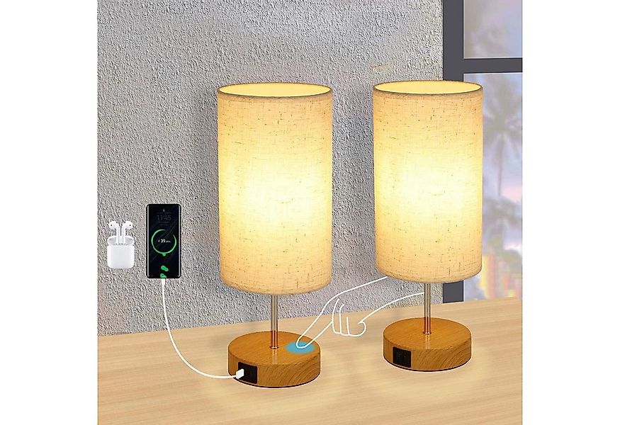 Nettlife Tischleuchte Type-c und USB Tischlampe mit Stoff Lampenschirm, mit günstig online kaufen