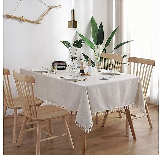 NUODWELL Tischdecke Unifarbene rechteckige Tischdecke aus Leinen mit Quaste günstig online kaufen