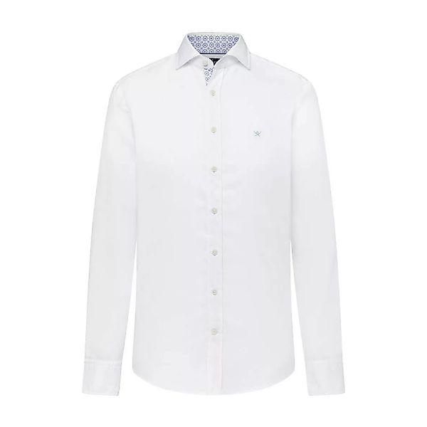 Hackett Royal Oxford Contrast Trim Pritn Langarm Hemd XL White günstig online kaufen