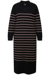 Ulla Popken Midikleid Strick-Midikleid Streifen Kragen günstig online kaufen