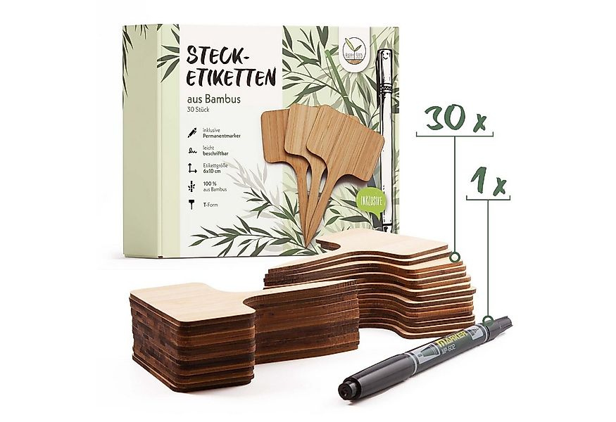 HappySeed Gartenstecker 30x Pflanzenstecker zum Beschriften aus Bambus inkl günstig online kaufen