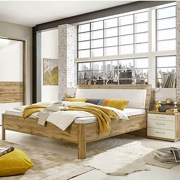Komfortbett in Eiche Weiß Nachtkommoden (dreiteilig) günstig online kaufen