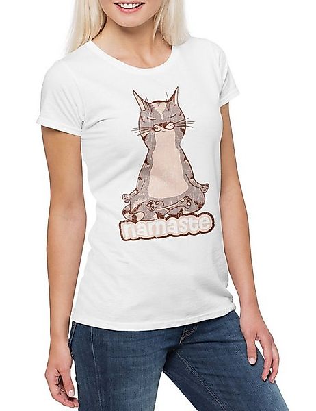 Urban Backwoods Print-Shirt Namaste Cat Damen T-Shirt Yoga Kitty Katze Katz günstig online kaufen